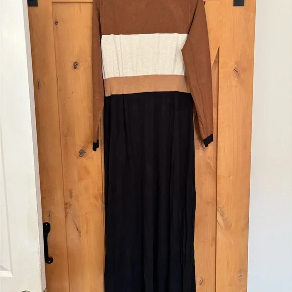 LOFT Colorblock Knit Sweater Maxi Dress - Brown, Cream & Black - Picture 2 of 3